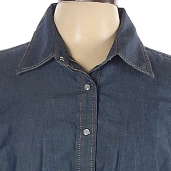 Izod L blue chambray long sleeve snap front shirt - Picture 4 of 16